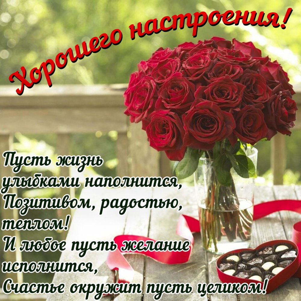 Красивый букет красных роз и пожелание