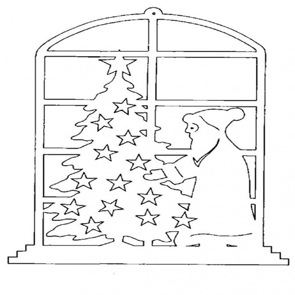 Новогодняя картинка на окна с елочкой