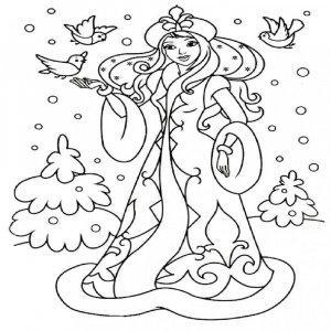 Картинка раскраска на Новый Год со снегурочкой