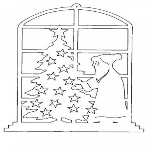 Новогодняя картинка на окна с елочкой