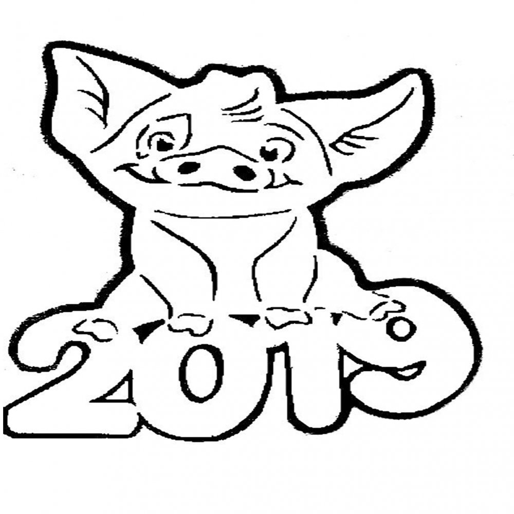 Раскраска на Новый год 2019 со свиньей
