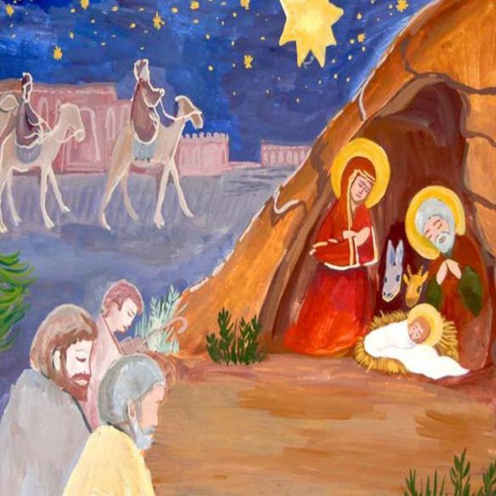Открытка на Рождество Христово в рисунке