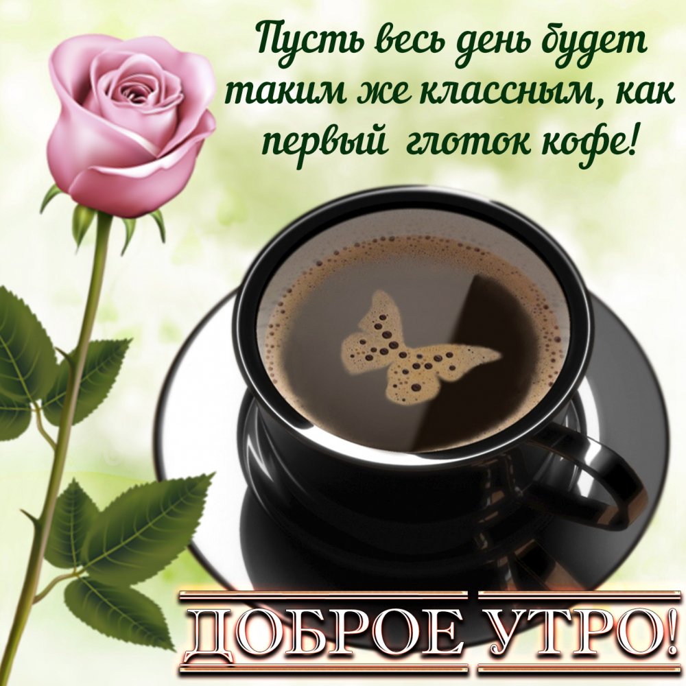 Кофе, роза и пожелание доброго утра