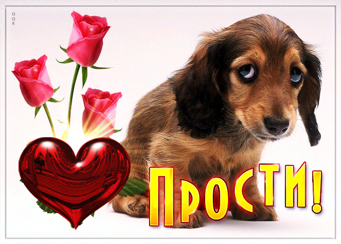 Анимированная картинка с сердцем и розами Прости!